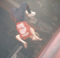 Nick doing a flip at the UK B-Boy Championships 1996